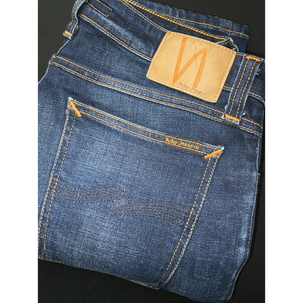 Nudie Jeans Men's 30x34 Skinny Lin Med Wash Stretch Made Italy Organic Cotton